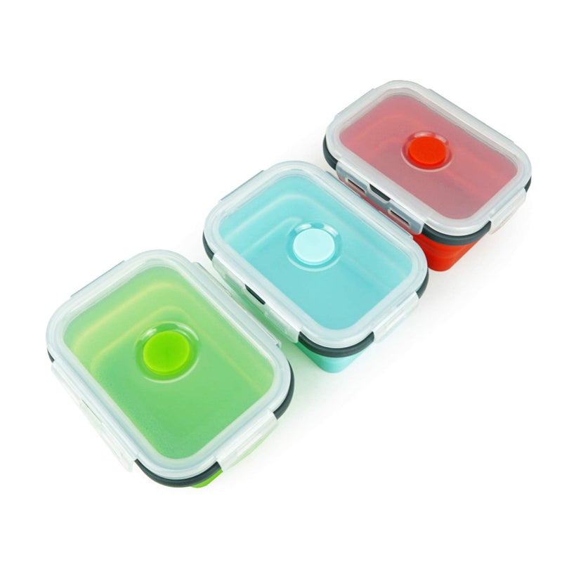 CCyanzi ECOmorning 3 Piece Silicone Food Storage Containers Collapsible Silicone Bowl with Airtight Silicone Lids, Collapsible Lunch Box - Microwave, & Freezer Safe, 350ML - Image 4